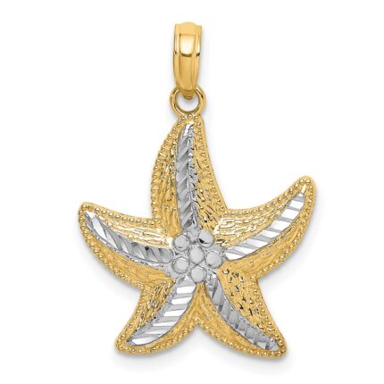 14K and White Rhodium Diamond-cut Small Starfish Charm