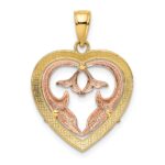14K Two-Tone with White Rhodium Dolphins In Heart Frame Charm - Image 4