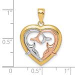 14K Two-Tone with White Rhodium Dolphins In Heart Frame Charm - Image 3