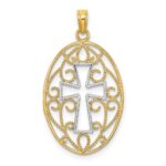14K with White Rhodium Beaded Filigree Cross Charm