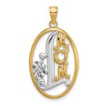 14k with White Rhodium #1 MOM Oval Charm