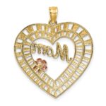 14k Two-tone with White Rhodium Diamond-cut MOM with Flower Heart Charm - Image 4