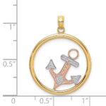 14K Two-tone with White Rhodium Anchor In Circle Charm - Image 3
