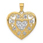 14k and White Rhodium Cut-Out Filigree Heart Charm
