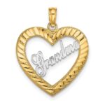 14k with White Rhodium Diamond-cut GRANDMA Heart Charm