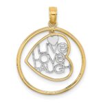 14k and White Rhodium LIVE LOVE LAUGH Heart Dangling In Circle Charm