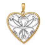 14k and White Rhodium Filigree Heart Charm