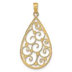 14k and White Rhodium Beaded Filigree Diamond-cut Teardrop Charm - Image 4