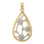 14k and White Rhodium Flowers In Teardrop Frame Charm