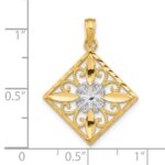 14K and White Rhodium Flower and Cross Square Charm - Image 3