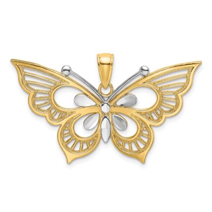 14k Two-tone Diamond-cut Butterfly Charm
