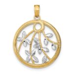 14K and White Rhodium Leaves in Round Frame Charm