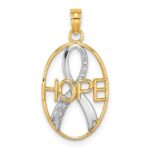 14k and White Rhodium Textured HOPE Awareness Ribbon in Oval Charm