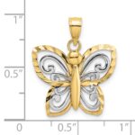 14k and White Rhodium Diamond-cut Butterfly Pendant - Image 3