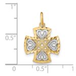 14K and White Rhodium Medium Diamond-cut Hearts Maltese Cross Charm - Image 3
