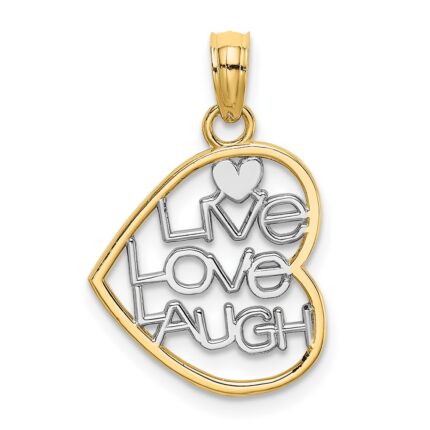 14k and White Rhodium LIVE LOVE LAUGH In Heart Charm