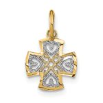 14K and White Rhodium Small Diamond-cut Hearts Maltese Cross Charm