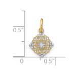 14K and White Rhodium Diamond-cut Mini Filigree Medallion Charm - Image 3