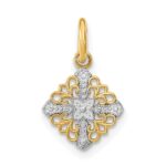 14K and White Rhodium Mini Cross Medallion Charm