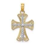 14K and White Rhodium Textured Cross Charm