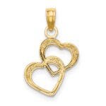 14k and White Rhodium Polished and Textured Intertwined Hearts Charm - Image 4