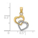 14k and White Rhodium Polished and Textured Intertwined Hearts Charm - Image 3