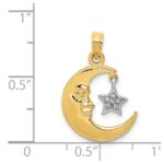 14k Two-Tone Polished Half Moon and Dangle Star Pendant - Image 3