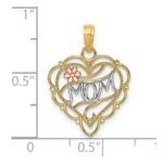 14k Two-Tone with White Rhodium MOM Heart with Flower Charm - Image 3