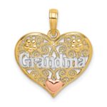 14k Two-tone with White Rhodium GRANDMA In Filigree Heart Charm