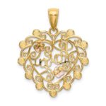 14k Two-tone and White Rhodium I LOVE YOU Filigree Heart with Flowers Charm - Image 4