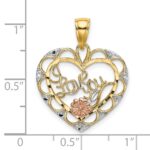 14k Two-one and White Rhodium I LOVE YOU Heart with Flower Charm - Image 3