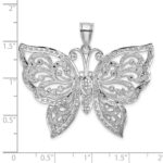 14K White Gold Large Diamond-cut Beaded Butterfly Pendant - Image 4