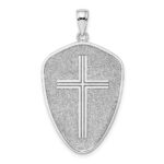 14k White Gold Cross Shield with Joshua 1:9 On Reverse Charm