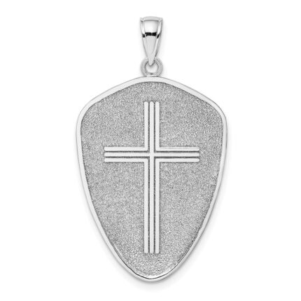 14k White Gold Cross Shield with Joshua 1:9 On Reverse Charm