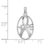14K White Gold Textured HOPE Awareness Ribbon in Oval Charm - Image 2