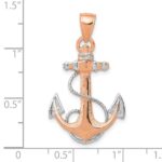 14k Rose Gold and White Rhodium Anchor with Rope Pendant - Image 2