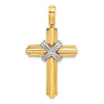 14K Two-tone -X- Center Polished Cross Pendant