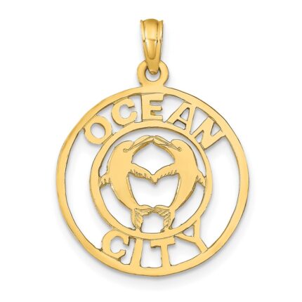 14K OCEAN CITY with Dolphins Pendant