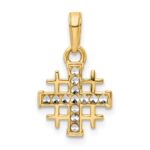 14K and White Rhodium Diamond-cut Jerusalem Cross Pendant