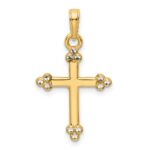 14K and White Rhodium Diamond-cut Budded Cross Pendant
