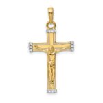 14K and White Rhodium Diamond-cut Crucifix Pendant
