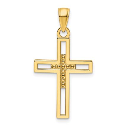 14K Polished Beaded Cross Pendant