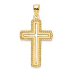 14K Medium Polished Beaded Cut-out Cross Pendant