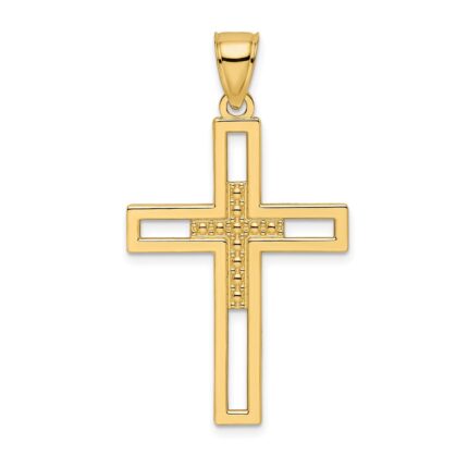 14k Beaded Polished Double Cross Pendant
