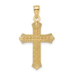 14K Polished and Textured Pointed Ends Fancy Cross Pendant