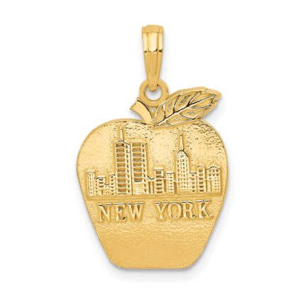 14k Solid NEW YORK Skyline on Small Apple Pendant
