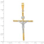 14K and White Rhodium Polished and Textured INRI Crucifix Cross Pendant - Image 3