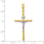 14K and White Rhodium Polished and Textured INRI Crucifix Cross Pendant - Image 3