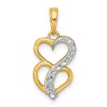 14k with White Rhodium Polished And Brushed Two Hearts Pendant