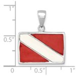 Sterling Silver Rhodium-plated Polished Enameled Dive Flag Pendant - Image 5